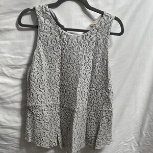 LOFT Floral Embroidered  Peplum Tank Top in Gray